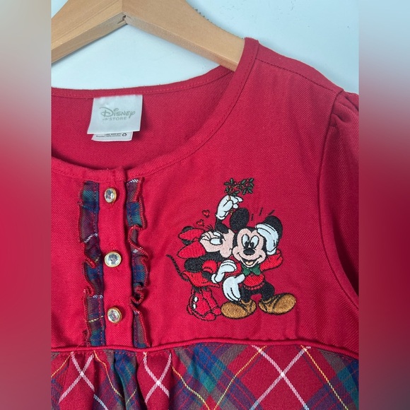 Disney Mickey & Minnie Mouse Mistletoe Plaid Red Puff Sleeve Nightgown Girls 7/8 - Picture 6 of 8